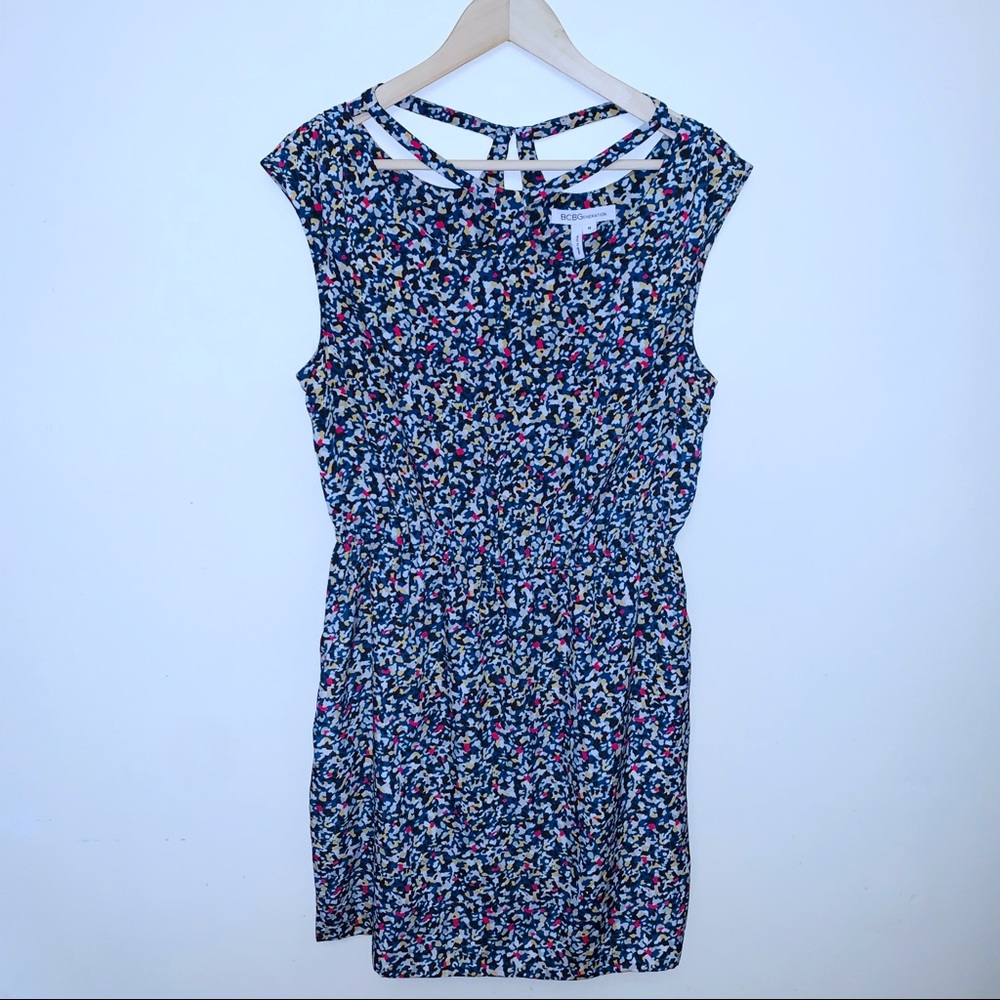 BCBGeneration Abstract Print Cutout Detail Dress